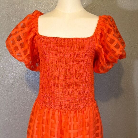 Pretty Garden women’s orange puffy short sleeve midi dress size XXL - Picture 4 of 10